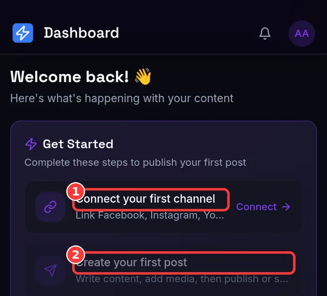 The dashboard right after sign-in, with the Get Started checklist